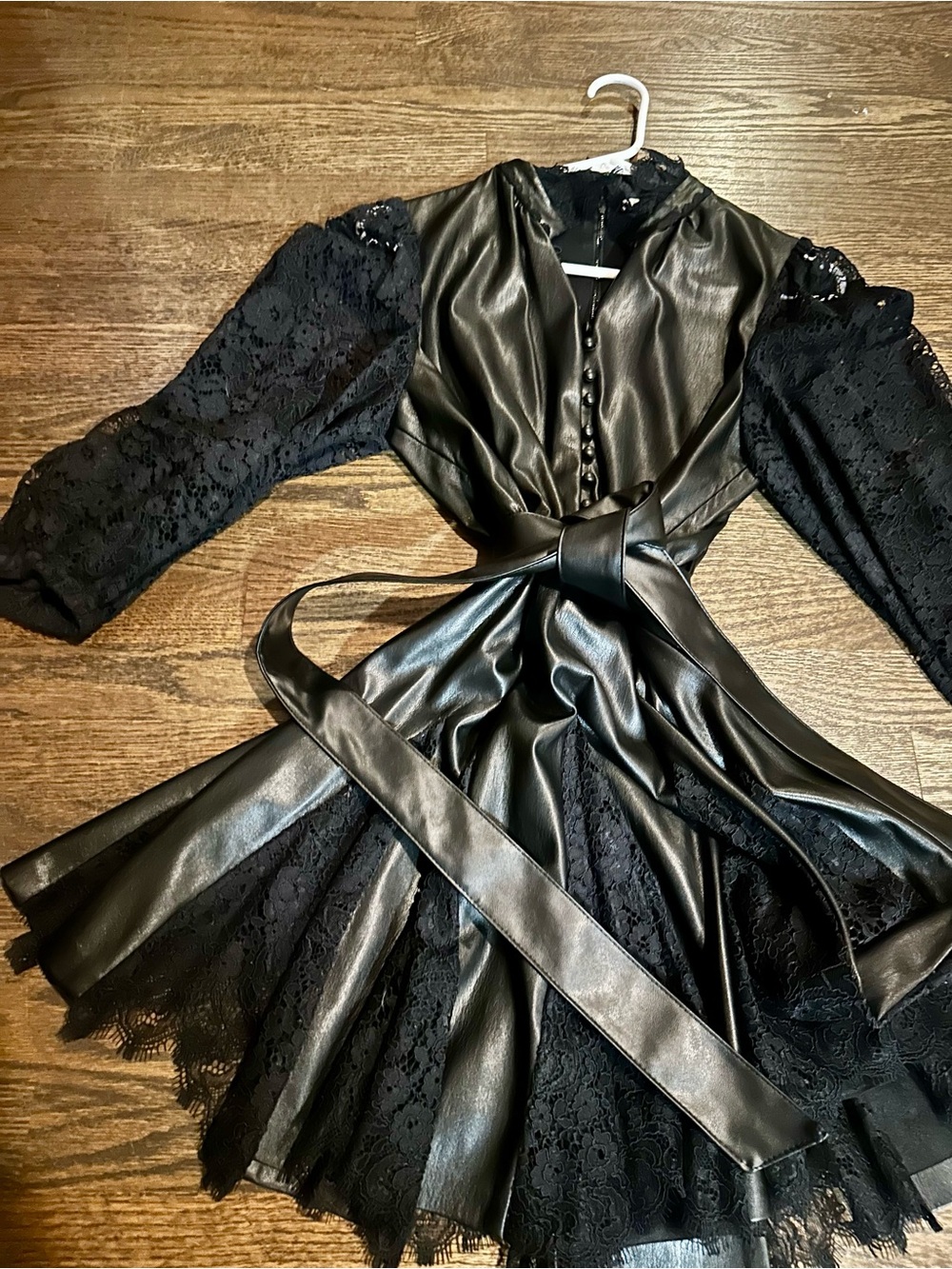 Alice + Olivia Black Faux Leather and Lace Belted Dress. Size 4. Worn Once!